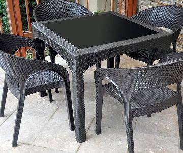 Comfort Rattan Glass 90*90 Table Set Brown