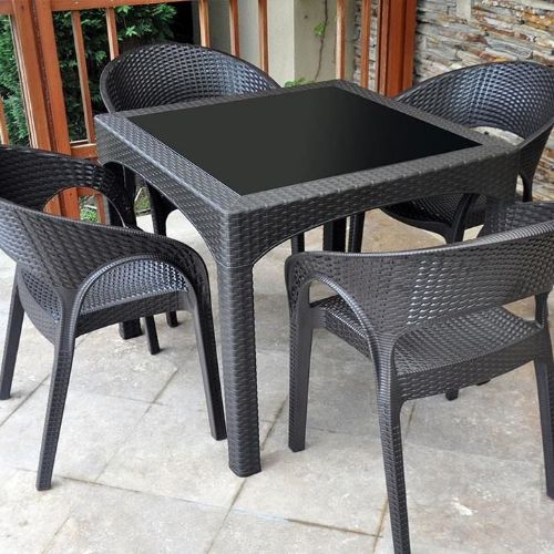 Comfort Rattan Glass 90*90 Table Set Brown