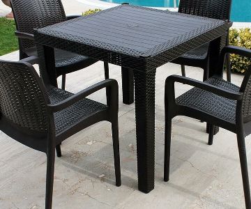 Defne Rattan 90*90 Table Set Black With Bay Sleeve