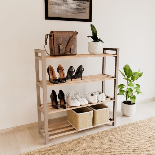 FIX-2041-1 WOODEN SHOE RACK- 4 LAYERS