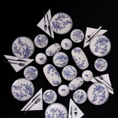 Blue Life Tiffany 22 Piece Porcelain Breakfast Set for 6 People